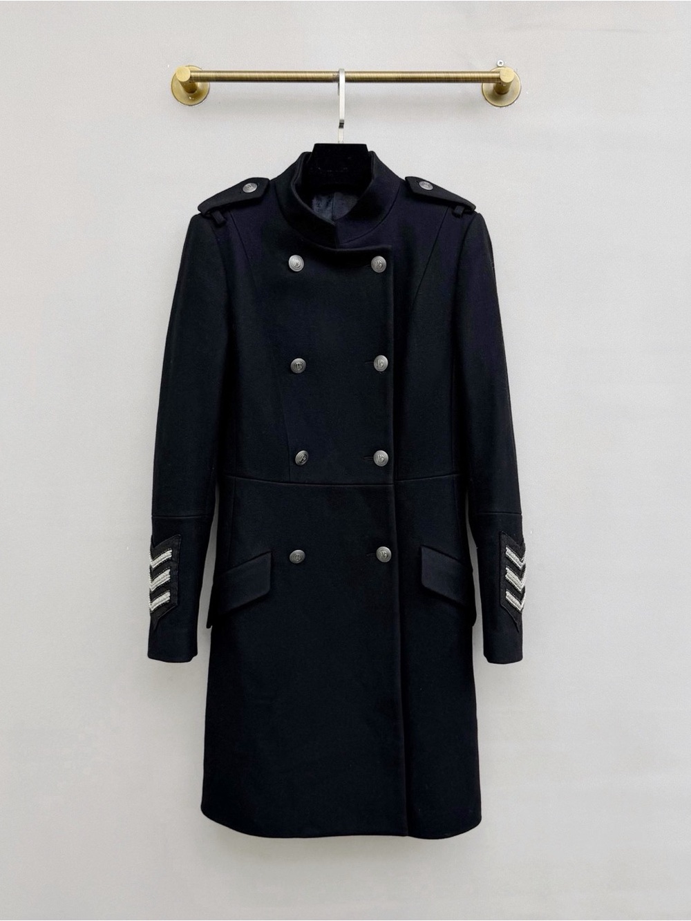 🚩steal Balmain Black Double-Breasted Military-Inspired Pea Coat